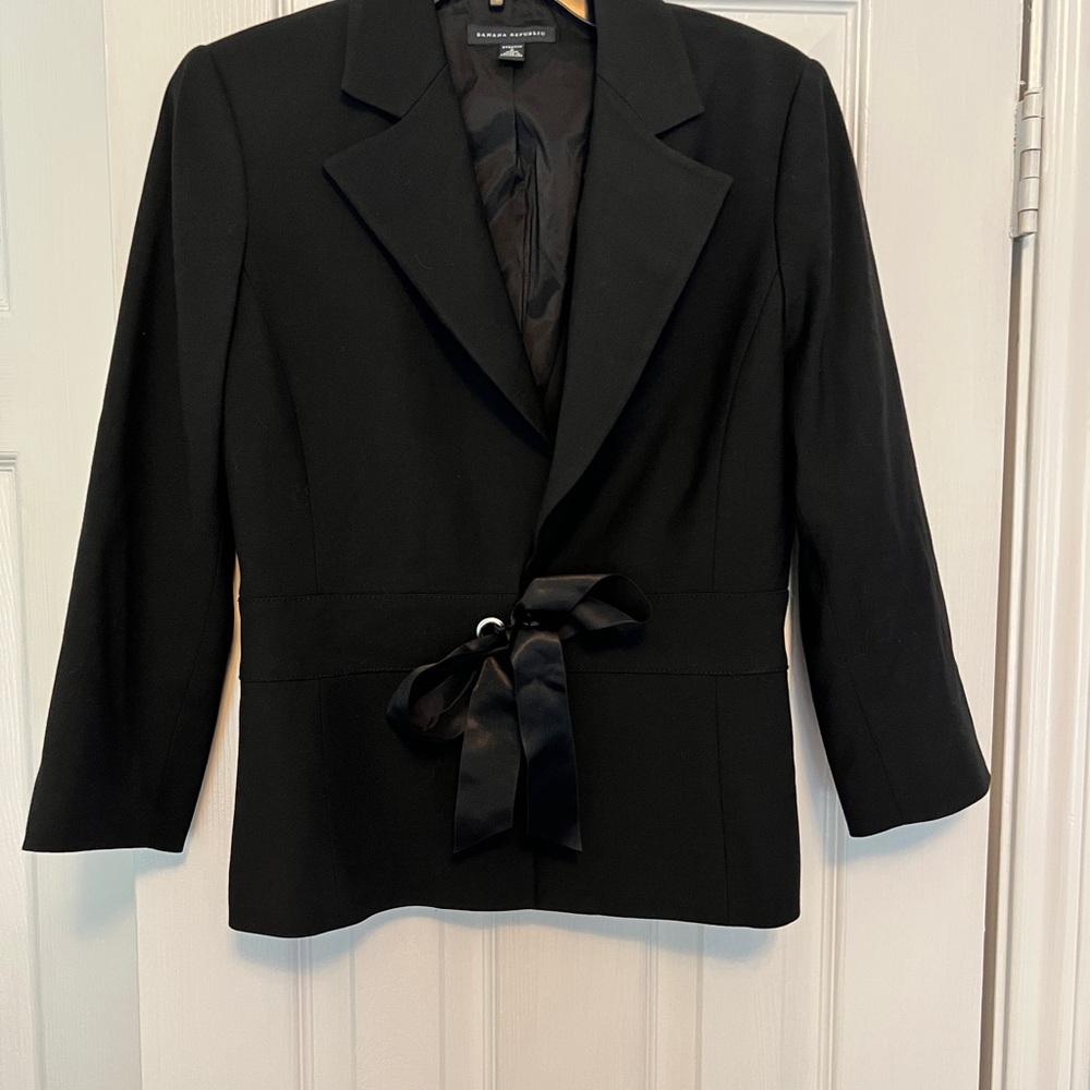Banana Republic Black Stretch Blazer with Ribbon Bow Detail